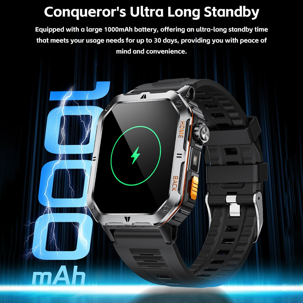 MT62 Outdoor Adventure Smart Watch IP68 Waterproof 2.01 Inch IPS Screen Fitness Tracker Built-in LED Flashlight