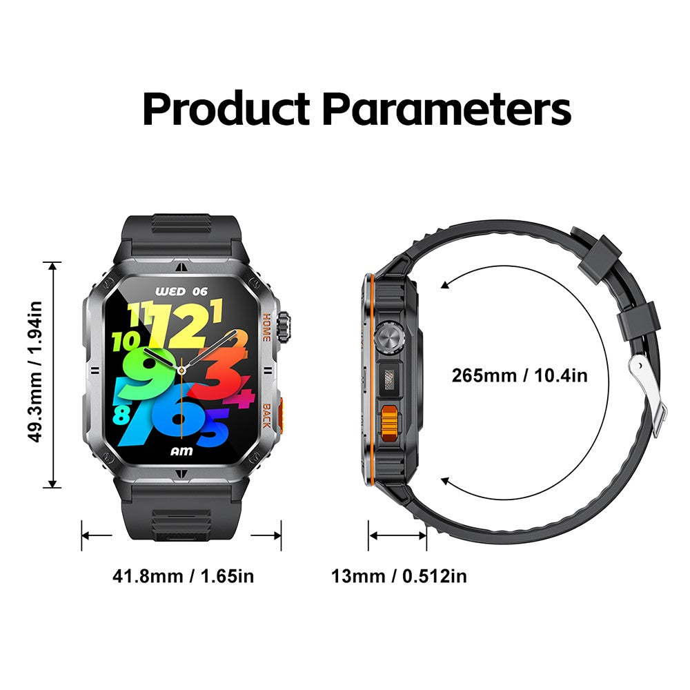 MT62 Outdoor Adventure Smart Watch IP68 Waterproof 2.01 Inch IPS Screen Fitness Tracker Built-in LED Flashlight
