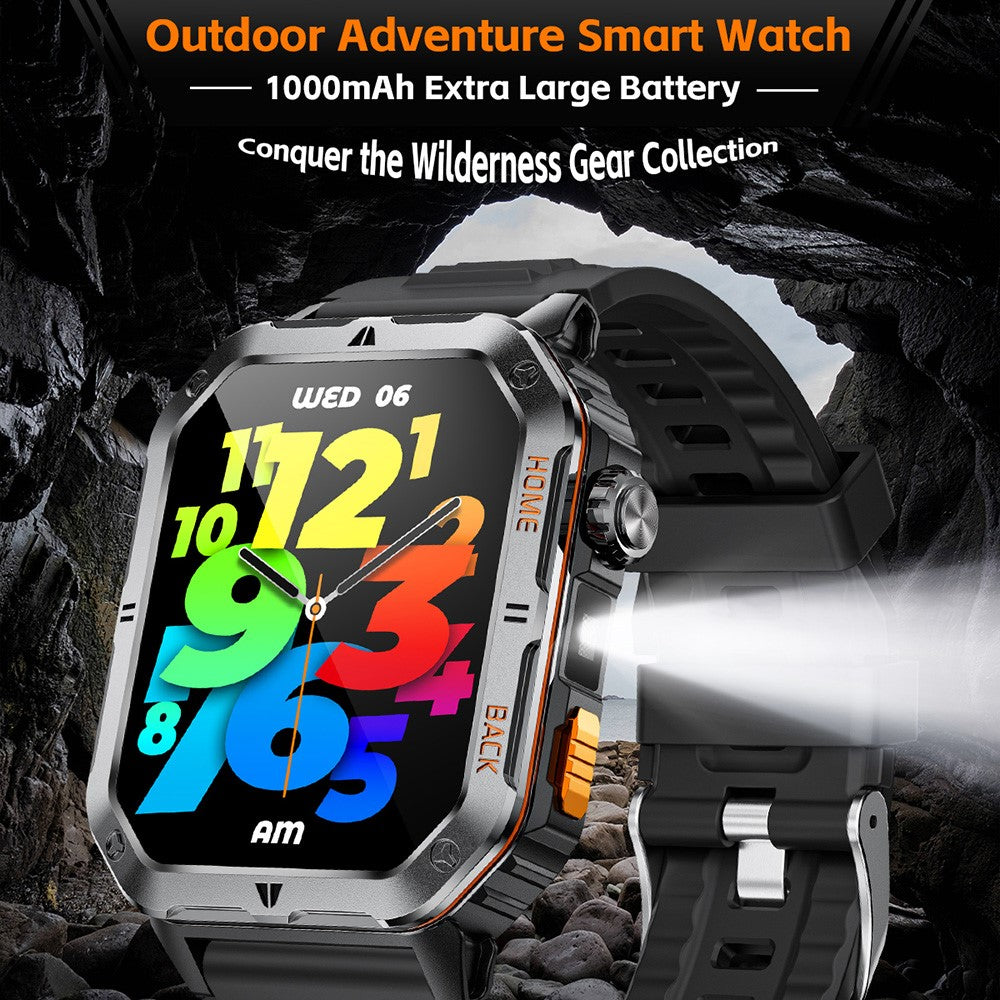 MT62 Outdoor Adventure Smart Watch IP68 Waterproof 2.01 Inch IPS Screen Fitness Tracker Built-in LED Flashlight