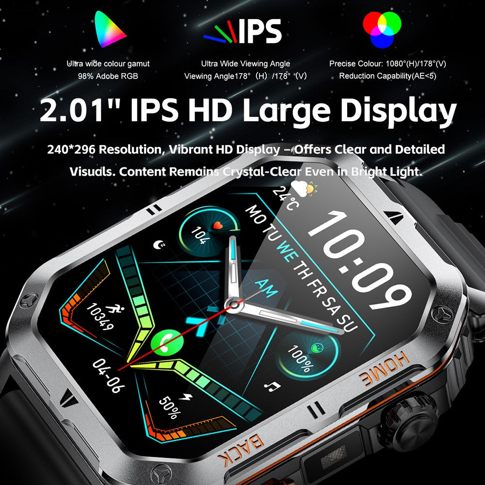 MT62 Outdoor Adventure Smart Watch IP68 Waterproof 2.01 Inch IPS Screen Fitness Tracker Built-in LED Flashlight