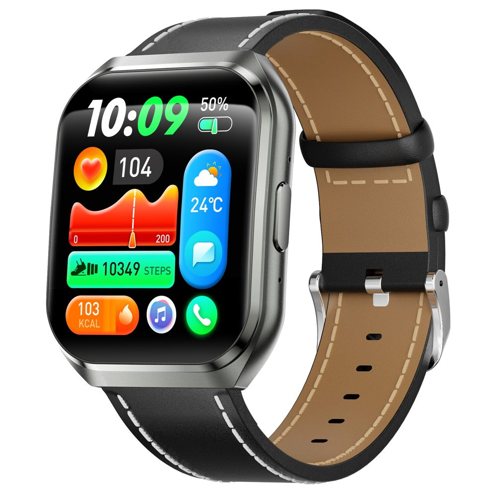 MT66 Leather Strap Smart Watch 1.83 Inch IPS Screen Fitness Tracker IP68 Waterproof Heart Rate Monitor