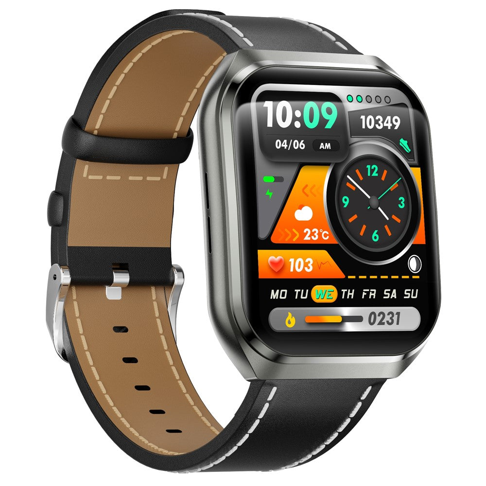 MT66 Leather Strap Smart Watch 1.83 Inch IPS Screen Fitness Tracker IP68 Waterproof Heart Rate Monitor