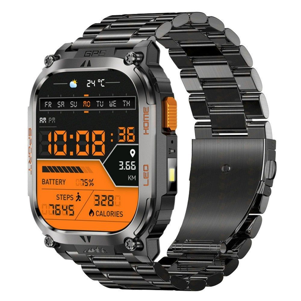 QX18 2.01 Inch Bluetooth-compatible Call Smart Watch IP68 Waterproof GPS Outdoor Sports Health Monitor, Steel Strap