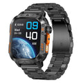 HT46 Outdoor Sports Smart Watch with Steel Band 2.01 Inch IPS 1200mAh Battery IP68 Waterproof LED Flashlight Bluetooth-compatible Calling Health Monitor for Outdoor Adventure