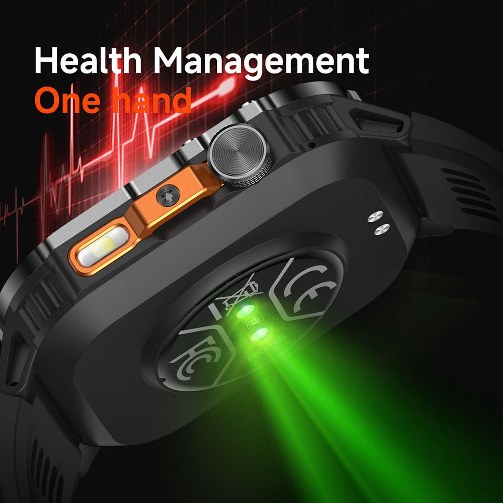 HT46 Outdoor Sports Smart Watch with Steel Band 2.01 Inch IPS 1200mAh Battery IP68 Waterproof LED Flashlight Bluetooth-compatible Calling Health Monitor for Outdoor Adventure