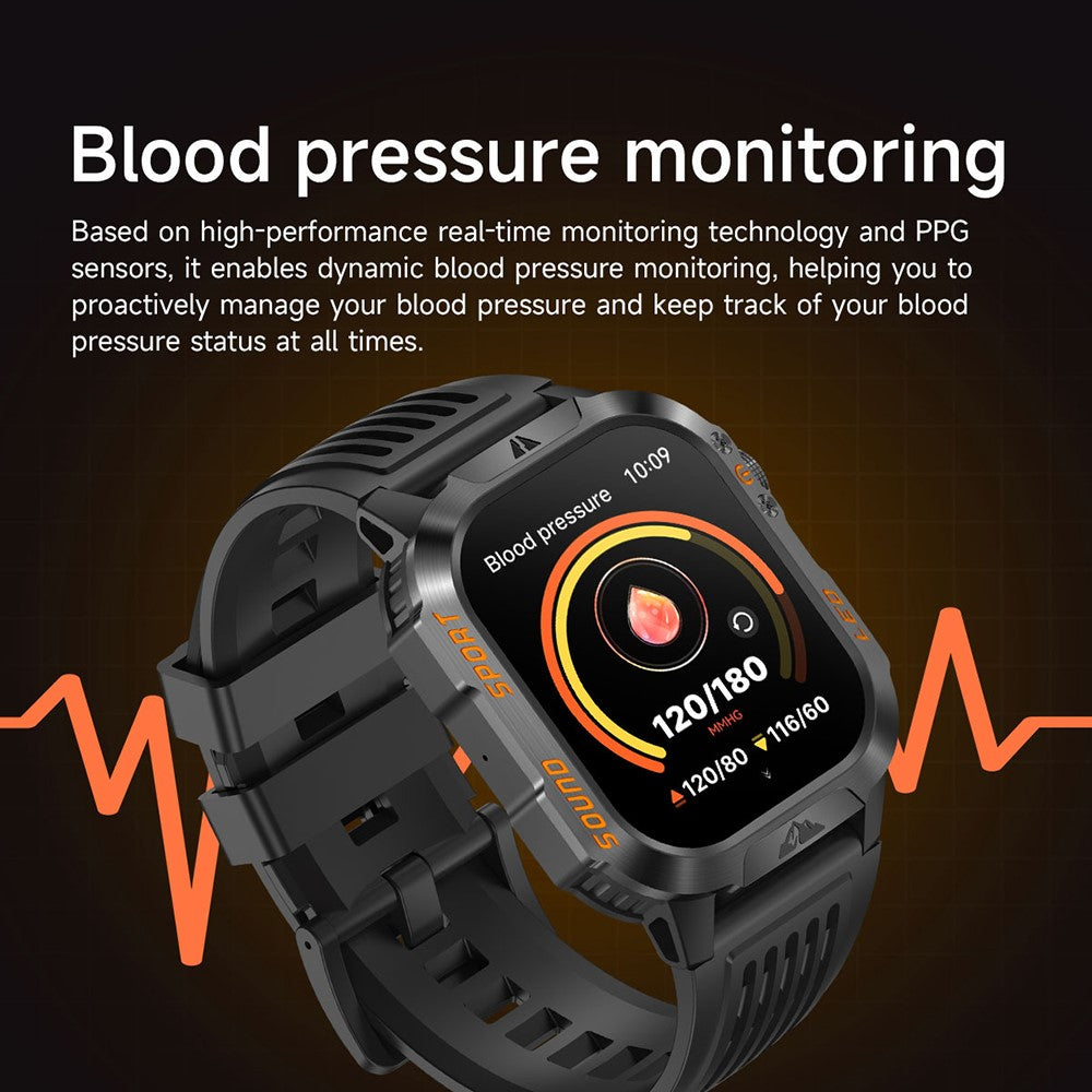HT46 Outdoor Sports Smart Watch with Steel Band 2.01 Inch IPS 1200mAh Battery IP68 Waterproof LED Flashlight Bluetooth-compatible Calling Health Monitor for Outdoor Adventure