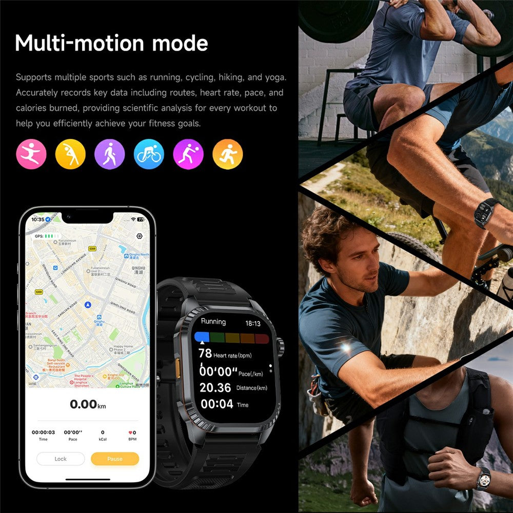 DS8 1.95 Inch IPS Screen Smart Watch LED Flashlight GPS Bluetooth-compatible Calling Health Monitor Fitness Tracker for Outdoor Sports