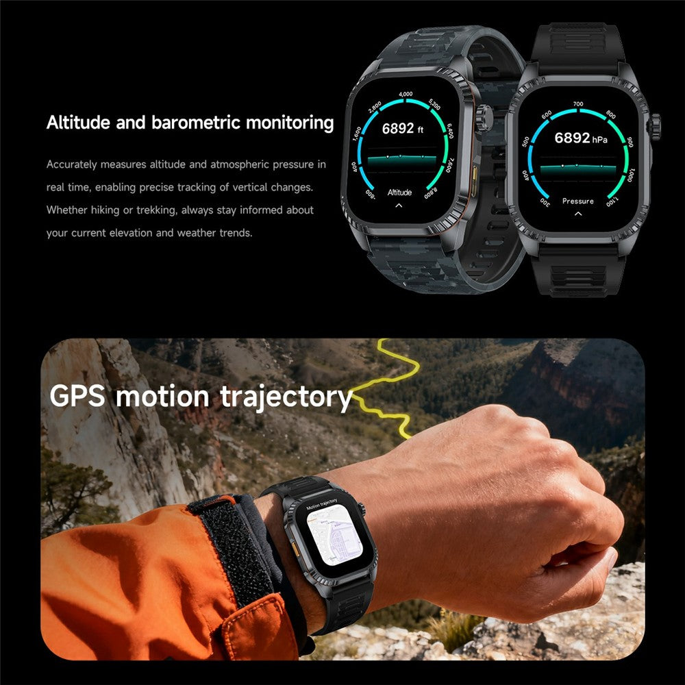 DS8 1.95 Inch IPS Screen Smart Watch LED Flashlight GPS Bluetooth-compatible Calling Health Monitor Fitness Tracker for Outdoor Sports