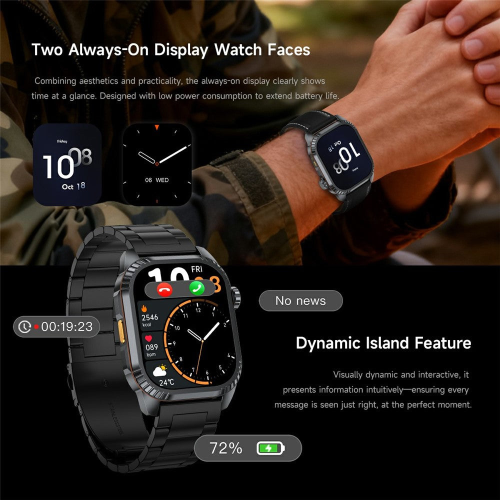 DS8 1.95 Inch IPS Screen Smart Watch LED Flashlight GPS Bluetooth-compatible Calling Health Monitor Fitness Tracker for Outdoor Sports