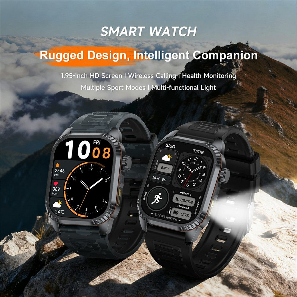DS8 1.95 Inch IPS Screen Smart Watch LED Flashlight GPS Bluetooth-compatible Calling Health Monitor Fitness Tracker for Outdoor Sports
