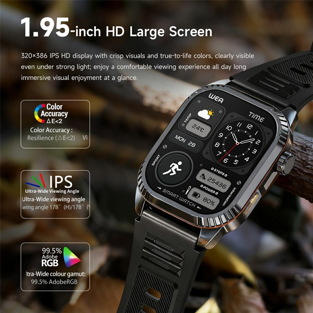 DS8 1.95 Inch IPS Screen Smart Watch LED Flashlight GPS Bluetooth-compatible Calling Health Monitor Fitness Tracker for Outdoor Sports