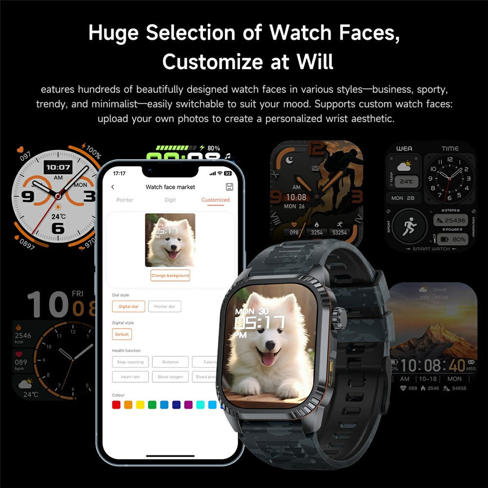 DS8 1.95 Inch IPS Screen Smart Watch LED Flashlight GPS Bluetooth-compatible Calling Health Monitor Fitness Tracker for Outdoor Sports
