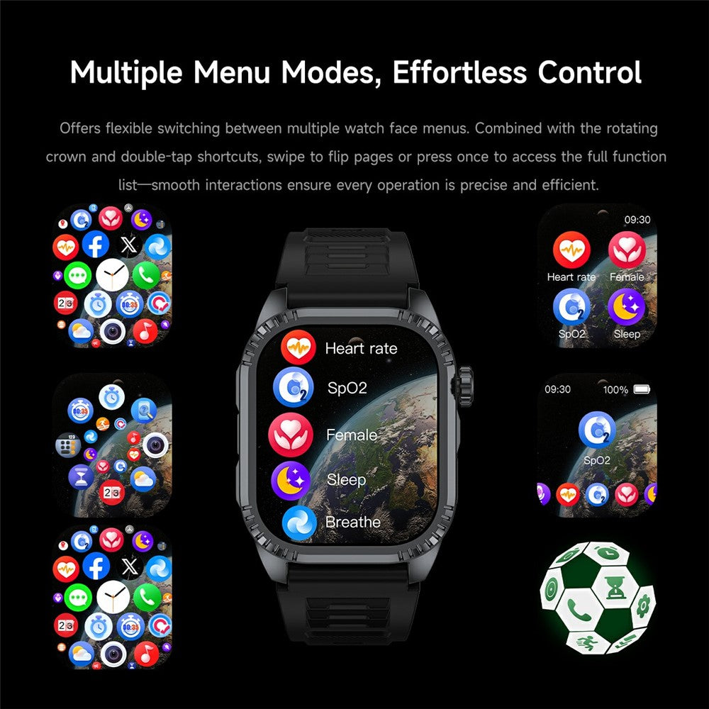 DS8 1.95 Inch IPS Screen Smart Watch LED Flashlight GPS Bluetooth-compatible Calling Health Monitor Fitness Tracker for Outdoor Sports