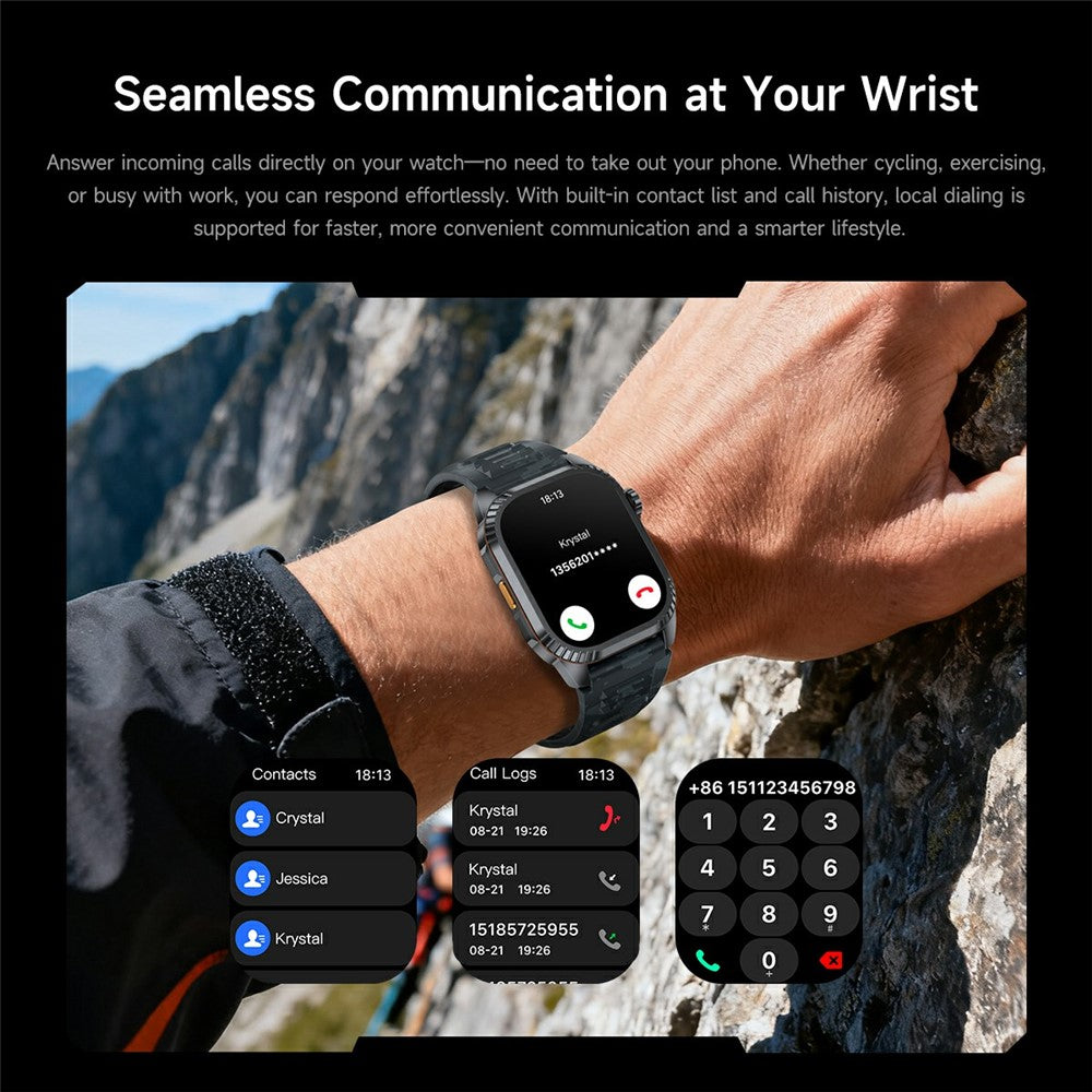 DS8 1.95 Inch IPS Screen Smart Watch LED Flashlight GPS Bluetooth-compatible Calling Health Monitor Fitness Tracker for Outdoor Sports