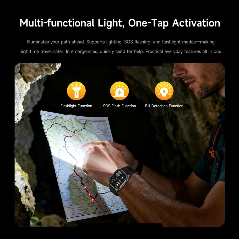 DS8 1.95 Inch IPS Screen Smart Watch LED Flashlight GPS Bluetooth-compatible Calling Health Monitor Fitness Tracker for Outdoor Sports