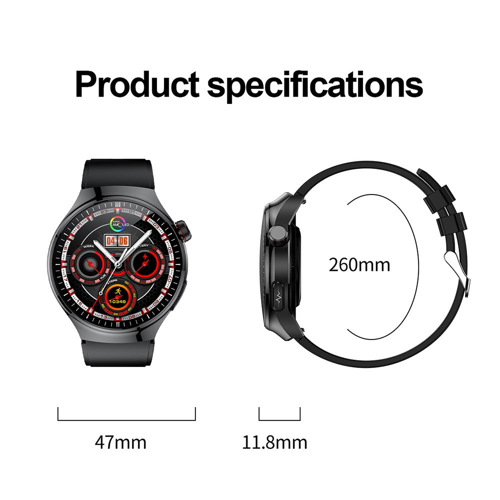 TK26Pro Smart Watch with Silicone Strap ECG Heart Rate Blood Pressure 1.43 Inch AMOLED Bluetooth-compatible Call 380mAh One-Touch Health Monitor