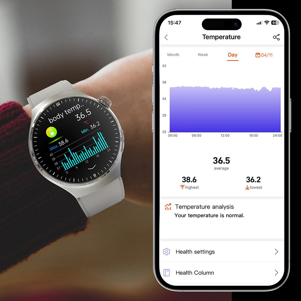 TK26Pro Smart Watch with Silicone Strap ECG Heart Rate Blood Pressure 1.43 Inch AMOLED Bluetooth-compatible Call 380mAh One-Touch Health Monitor