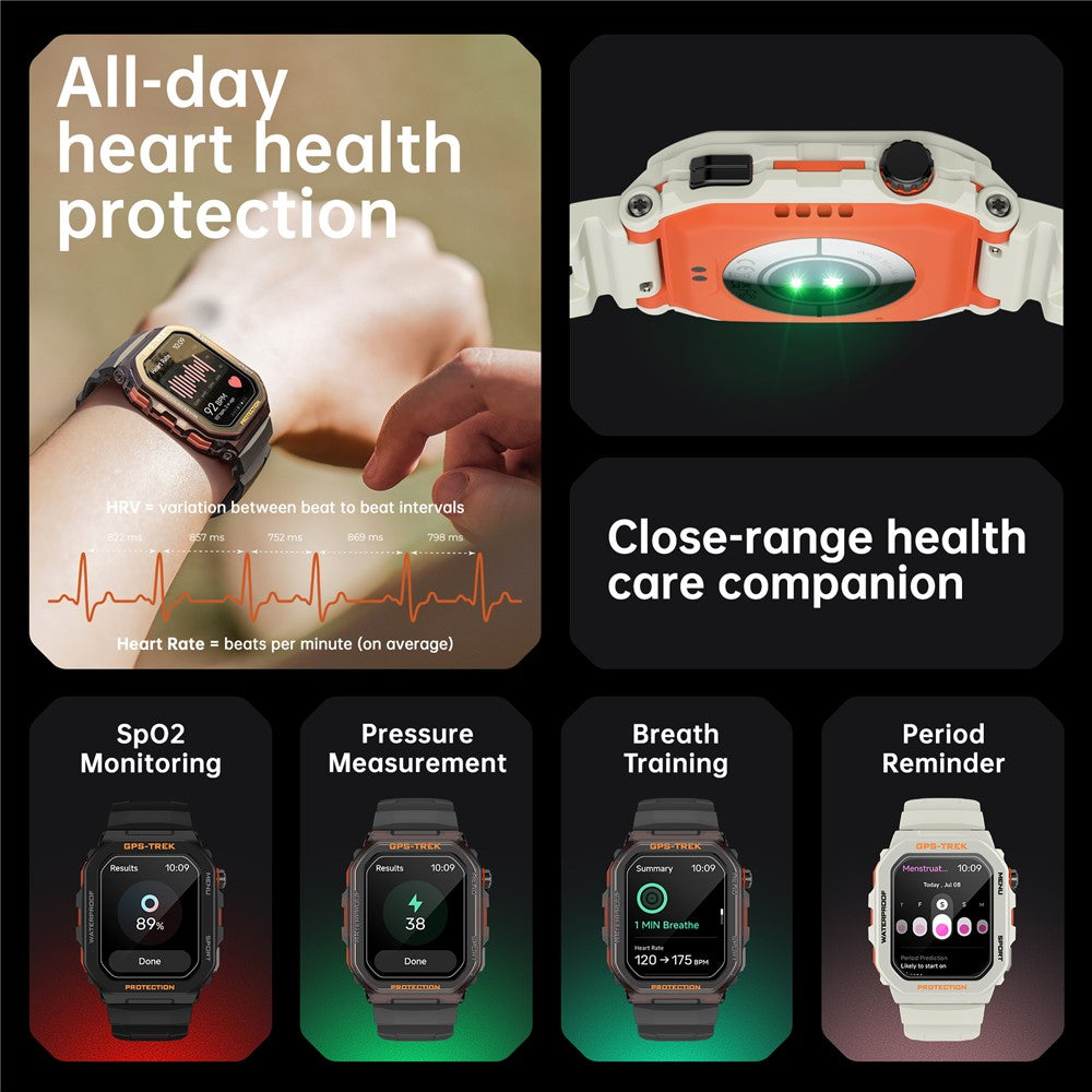 FT61 1.75 inch IPS GPS Smart Watch Bluetooth-compatible Calling Health Monitoring IP68 Waterproof
