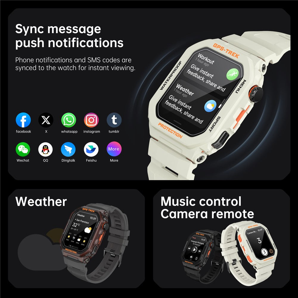 FT61 1.75 inch IPS GPS Smart Watch Bluetooth-compatible Calling Health Monitoring IP68 Waterproof