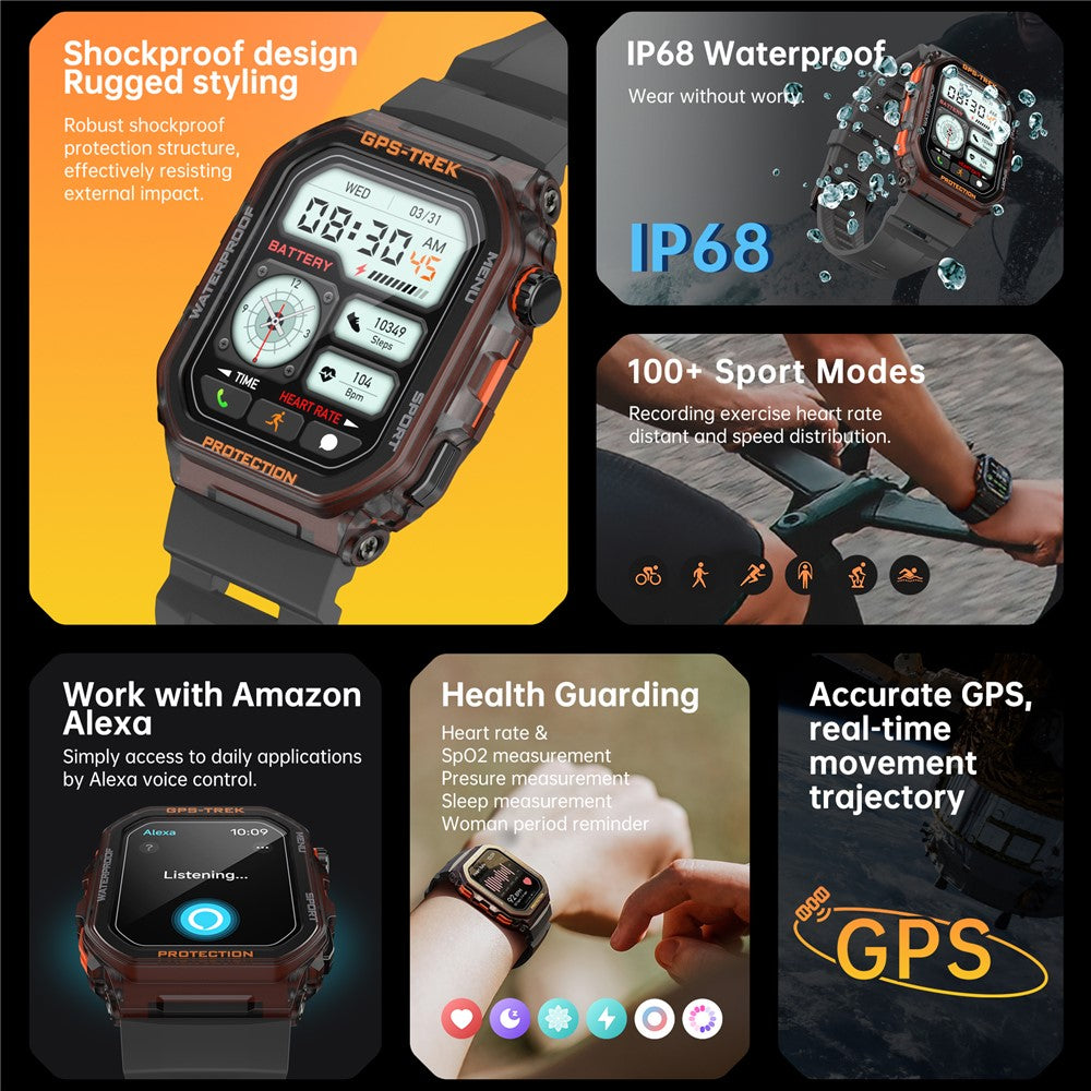 FT61 1.75 inch IPS GPS Smart Watch Bluetooth-compatible Calling Health Monitoring IP68 Waterproof