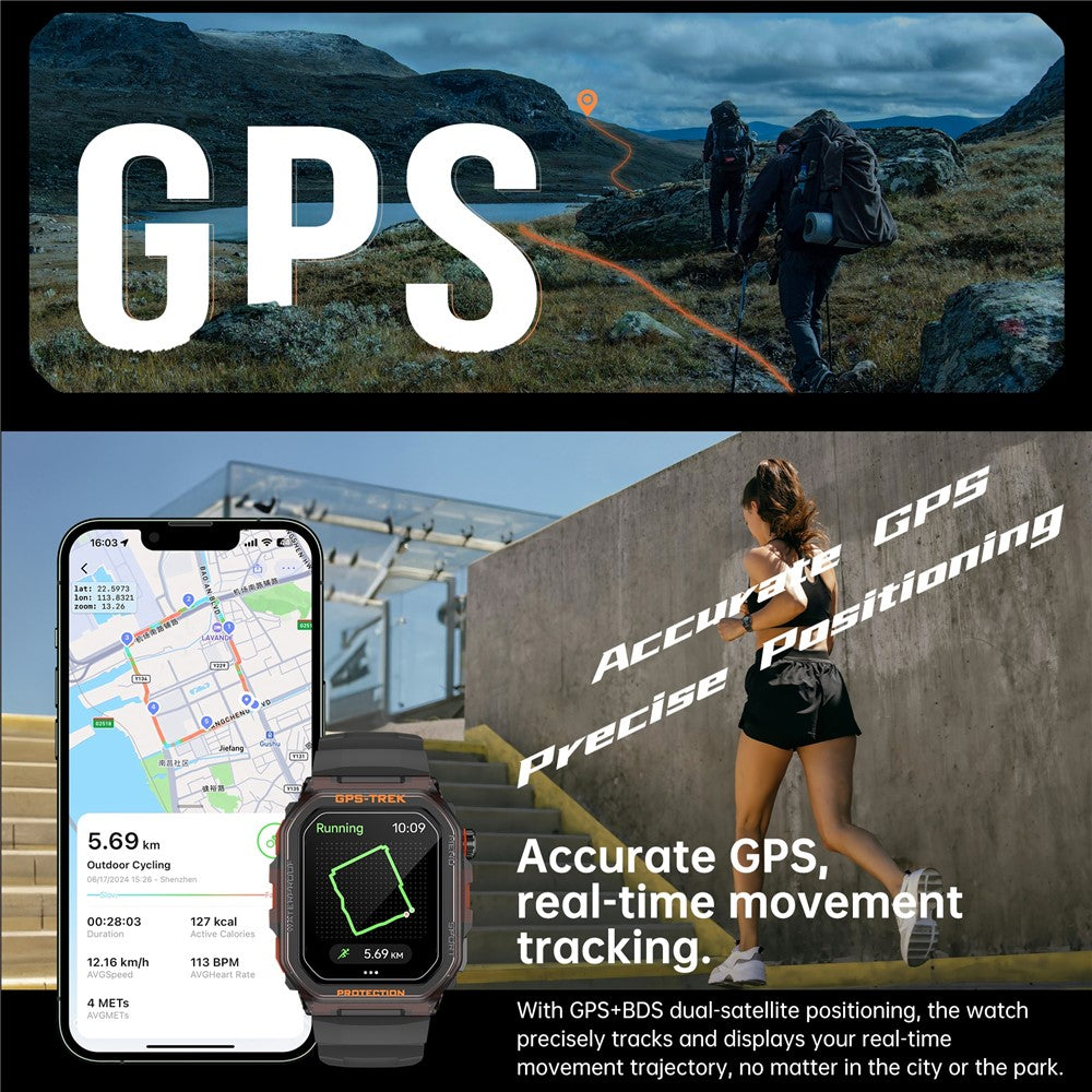 FT61 1.75 inch IPS GPS Smart Watch Bluetooth-compatible Calling Health Monitoring IP68 Waterproof