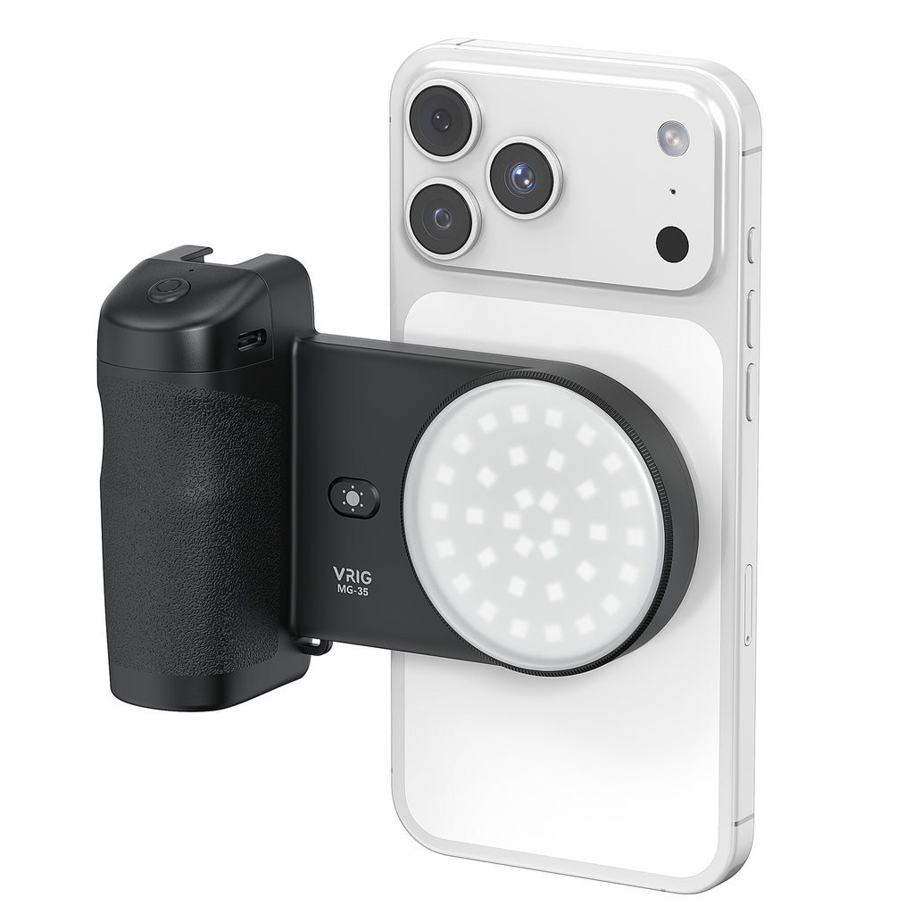 VRIG MG-35 Magnetic Mount Bluetooth-Compatible Shutter Selfie Handle with 3-Level Fill Light for Cellphone