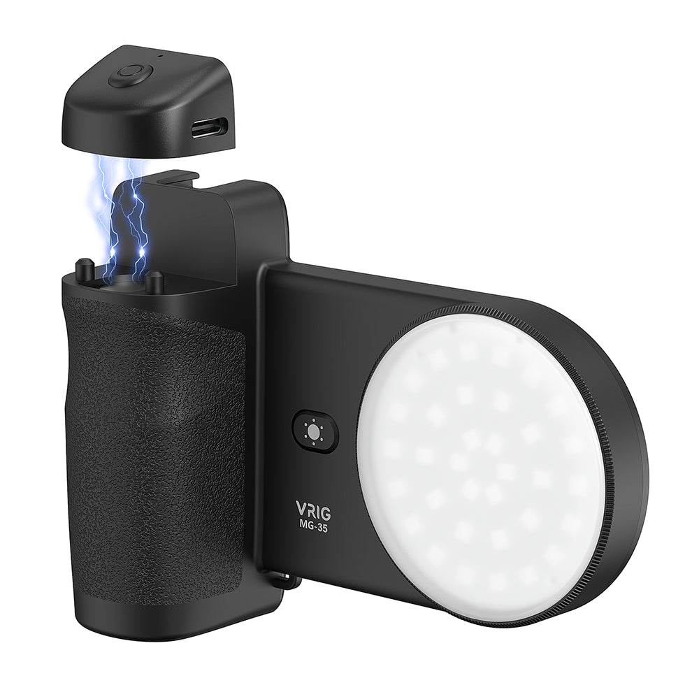 VRIG MG-35 Magnetic Mount Bluetooth-Compatible Shutter Selfie Handle with 3-Level Fill Light for Cellphone