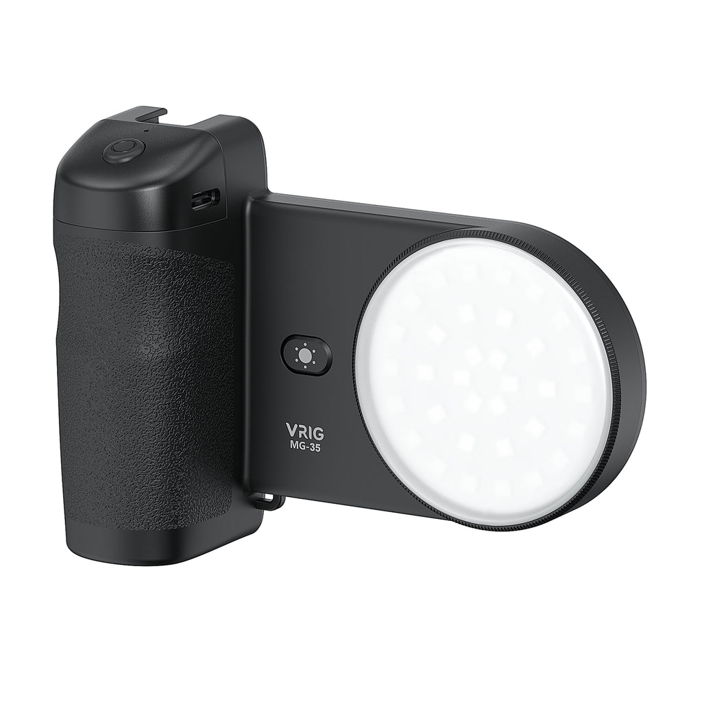 VRIG MG-35 Magnetic Mount Bluetooth-Compatible Shutter Selfie Handle with 3-Level Fill Light for Cellphone