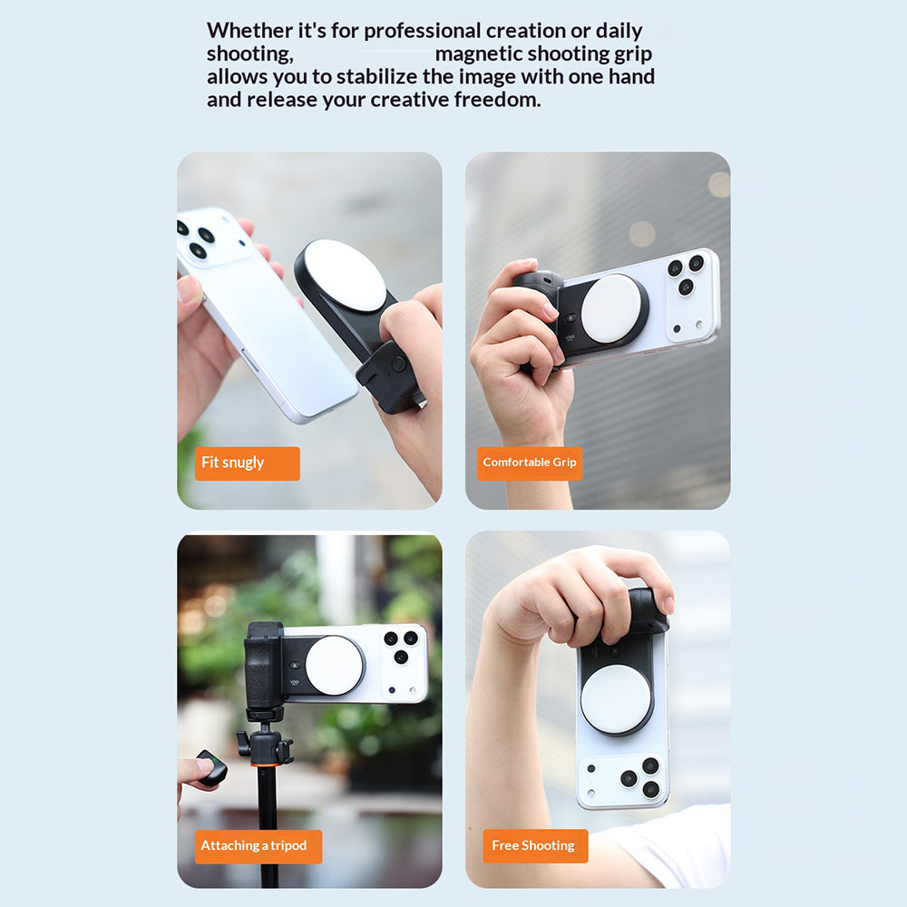VRIG MG-35 Magnetic Mount Bluetooth-Compatible Shutter Selfie Handle with 3-Level Fill Light for Cellphone