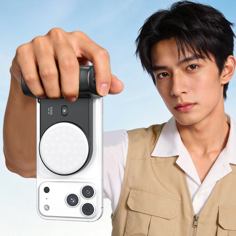 VRIG MG-35 Magnetic Mount Bluetooth-Compatible Shutter Selfie Handle with 3-Level Fill Light for Cellphone