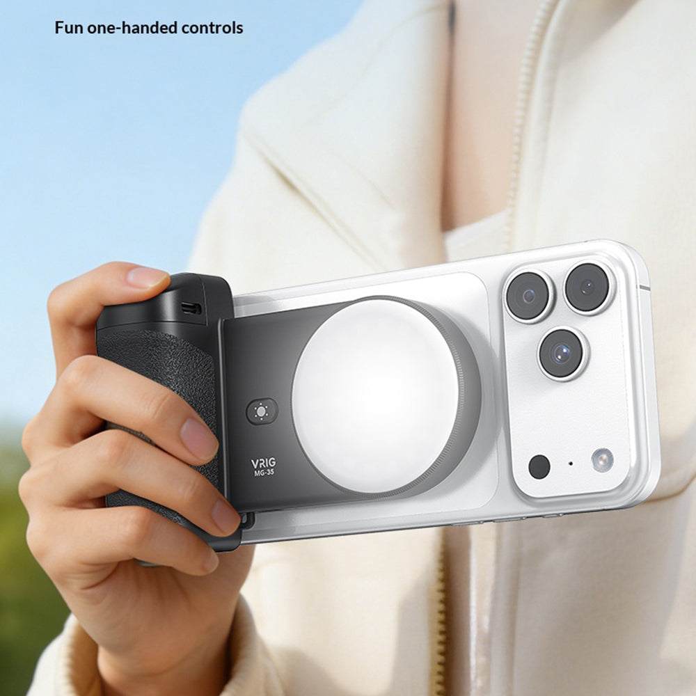 VRIG MG-35 Magnetic Mount Bluetooth-Compatible Shutter Selfie Handle with 3-Level Fill Light for Cellphone