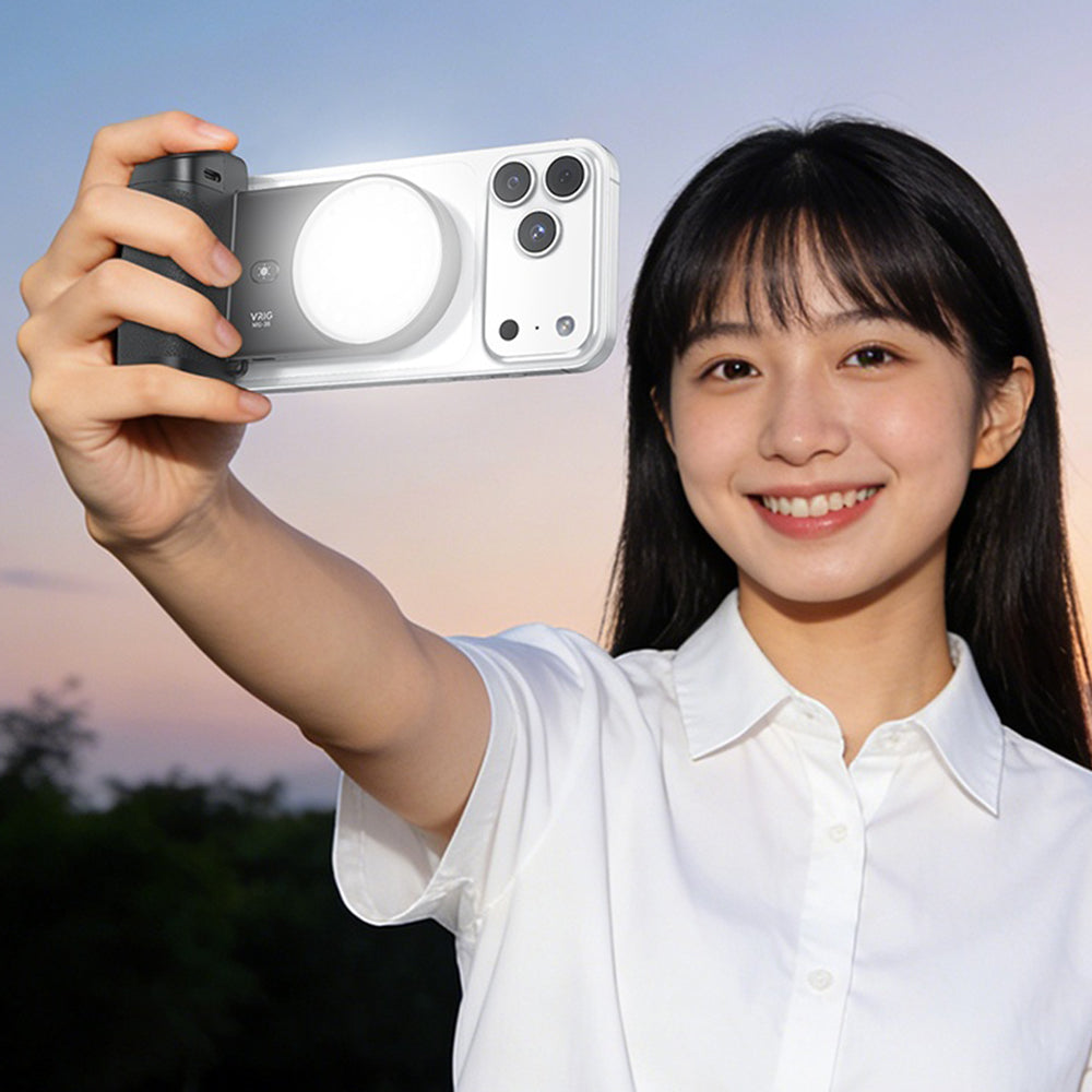 VRIG MG-35 Magnetic Mount Bluetooth-Compatible Shutter Selfie Handle with 3-Level Fill Light for Cellphone