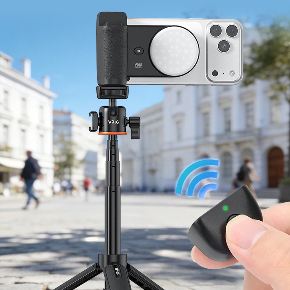 VRIG MG-35 Magnetic Mount Bluetooth-Compatible Shutter Selfie Handle with 3-Level Fill Light for Cellphone