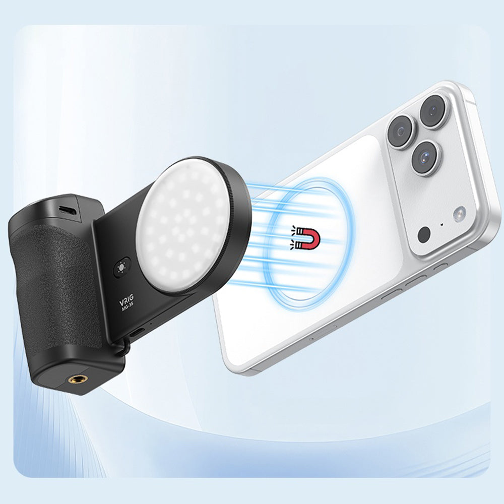VRIG MG-35 Magnetic Mount Bluetooth-Compatible Shutter Selfie Handle with 3-Level Fill Light for Cellphone