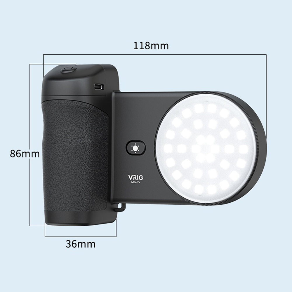 VRIG MG-35 Magnetic Mount Bluetooth-Compatible Shutter Selfie Handle with 3-Level Fill Light for Cellphone