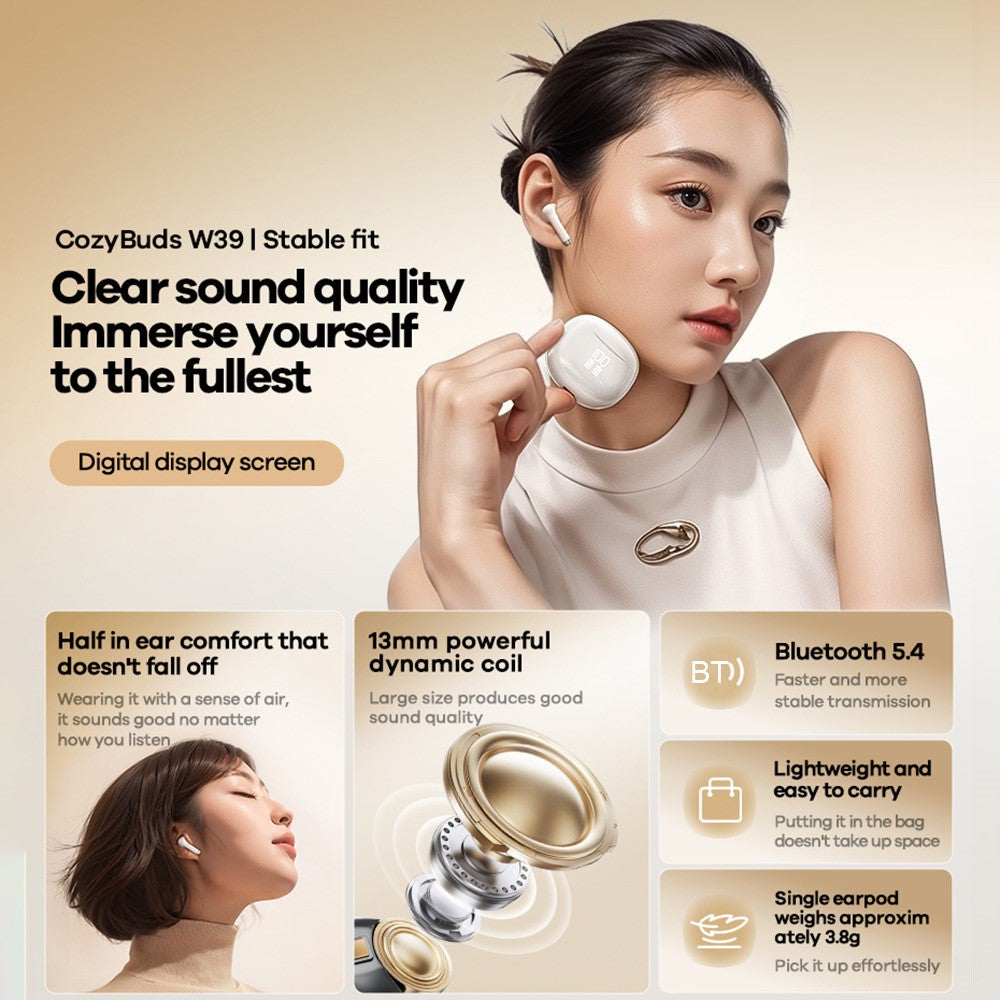 REMAX Cozybuds W39 TWS Earphones Digital Display Wireless Bluetooth-compatible 5.4 Stereo Earbuds with Charging Case