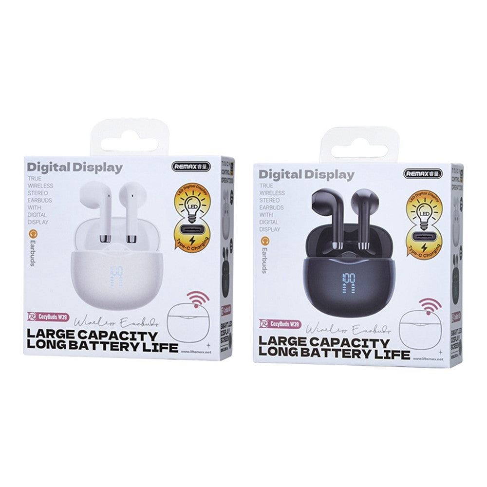 REMAX Cozybuds W39 TWS Earphones Digital Display Wireless Bluetooth-compatible 5.4 Stereo Earbuds with Charging Case