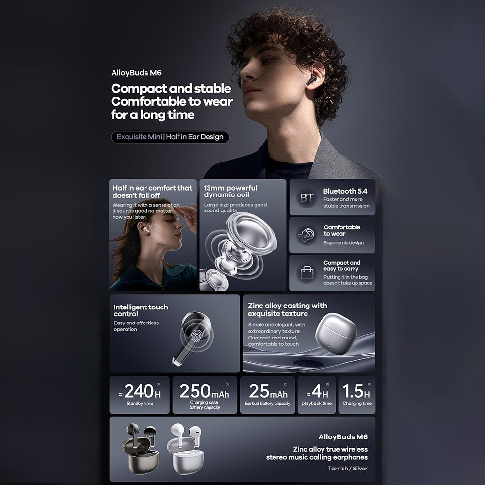 REMAX Alloybuds M6 Wireless Earbuds Zinc Alloy True Wireless Stereo Bluetooth-compatible Earphones