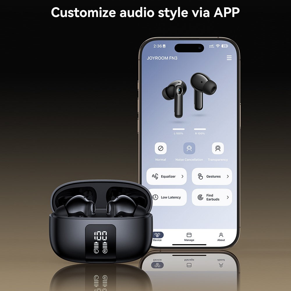JOYROOM JR-FN3 Wireless Bluetooth-Compatible Earphones ANC Active Noise Cancelling Smart APP Control Headset