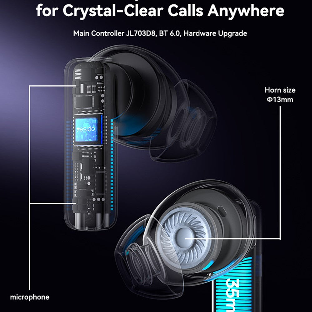 YESIDO TWS40 Wireless Earbuds – ANC & ENC, Dual Device Connection