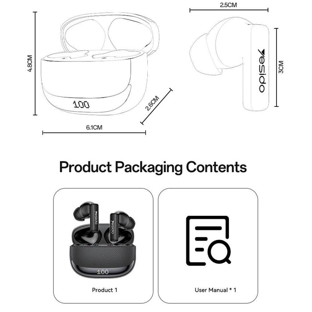 YESIDO TWS40 Wireless Earbuds – ANC & ENC, Dual Device Connection
