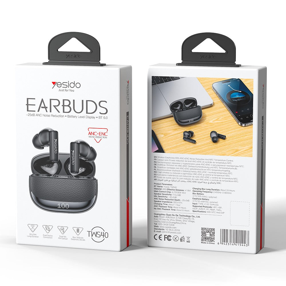 YESIDO TWS40 Wireless Earbuds – ANC & ENC, Dual Device Connection