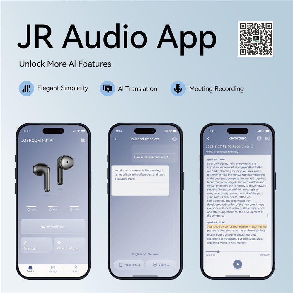 JOYROOM JR-FB1 AI Translation Bluetooth-compatible 6.0 TWS Earbuds Noise Cancelling Low Latency Gaming Earbuds