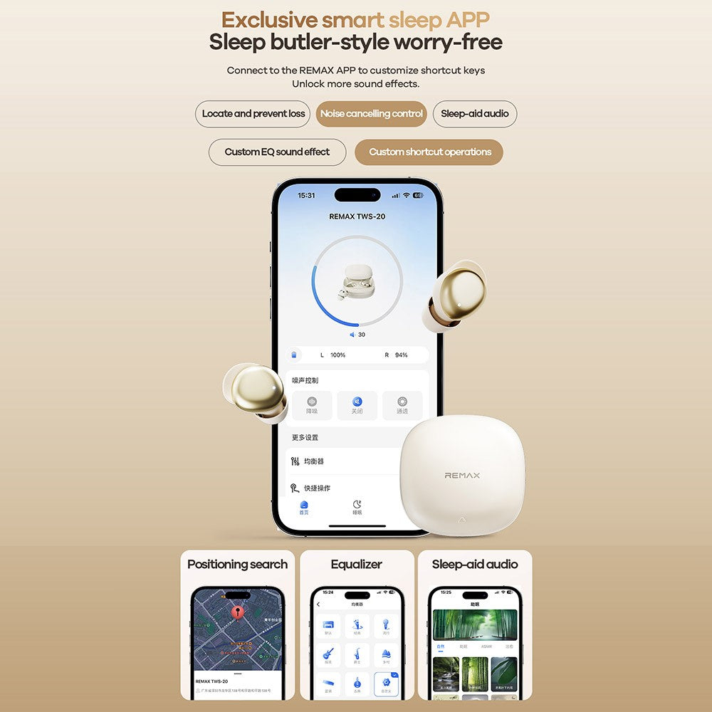REMAX TWS-20 ANC Noise Cancellation Sleep Bluetooth-compatible Earbuds True Wireless Stereo Music Earbuds