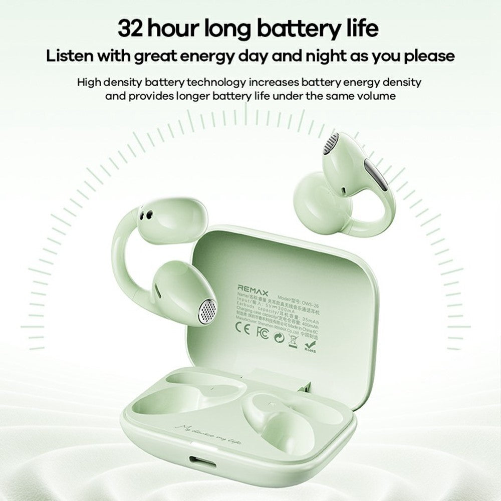REMAX OWS-26 Clip-on Wireless Bluetooth-compatible Earphones Open-Ear AI ENC Noise Cancelling Earbuds for Sports