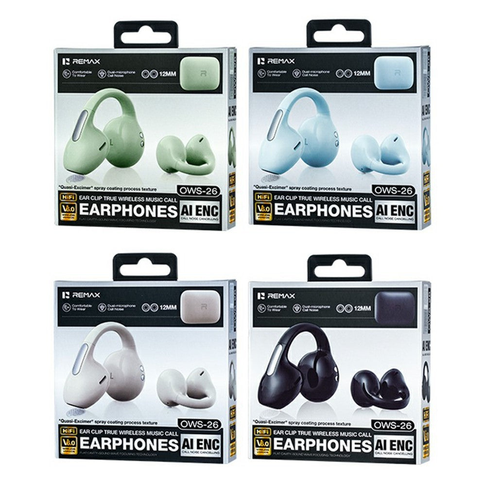 REMAX OWS-26 Clip-on Wireless Bluetooth-compatible Earphones Open-Ear AI ENC Noise Cancelling Earbuds for Sports
