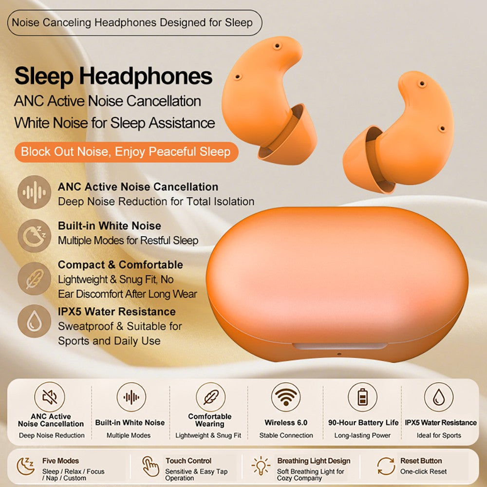 White Noise Sleeping Earbuds – IPX5 Waterproof, ANC Noise Cancelling