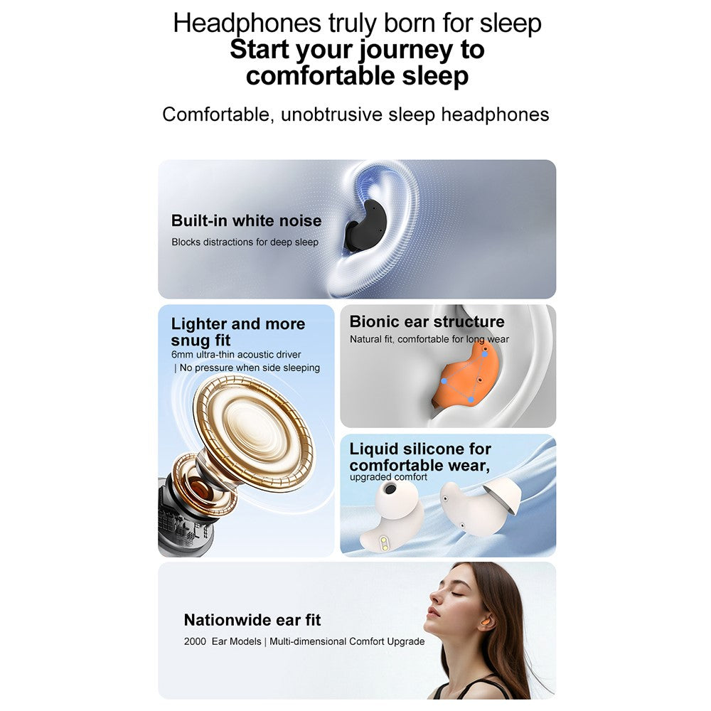 White Noise Sleeping Earbuds – IPX5 Waterproof, ANC Noise Cancelling