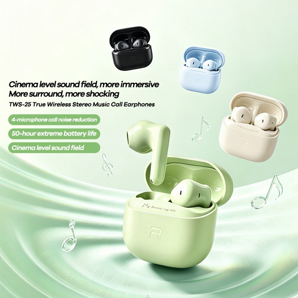 REMAX TWS-25 Wireless Stereo Semi-In-Ear Earbuds Bluetooth-compatible 6.0 4-Mic ENC Noise Cancelling Headset