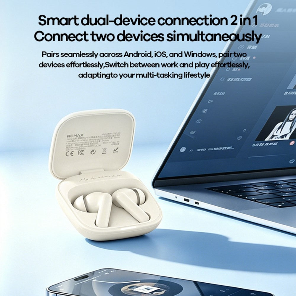 REMAX TWS-26 ANC ENC Noise Cancelling Wireless Earbuds 50H Battery 4-Mic Dual Device Connection Music Call Headset